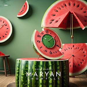 Pre Made Album Cover Avocado a clock made out of watermelon slices on a table