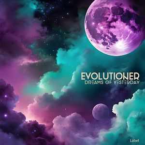 Pre Made Album Cover Fiord Fantasize a night sky dominated by an enormous translucent moon, illuminating a nebula beneath in dreamy hues of purple and turquoise.