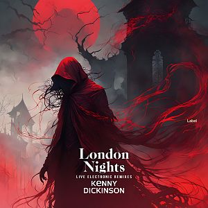 Pre Made Album Cover Jon Appearing as a visible form of hauntingly beautiful melody, the image features murky shadows entwined with vibrant hues of crimson. An eerie, phantom-like figure dominates the nebulous background.