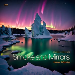 Pre Made Album Cover Oxford Blue Aurora borealis lights up a snowy landscape with icy formations reflecting in a serene, partly frozen lake.