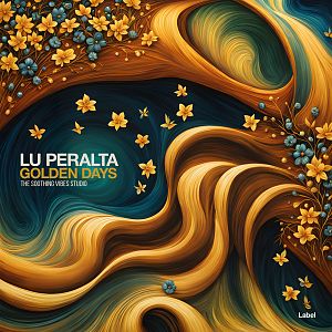 Pre Made Album Cover Old Gold Swirling golden and teal patterns with yellow and blue flowers create an abstract, flowing design.