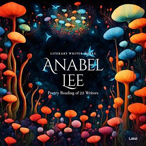 Pre Made Album Cover Red Damask A whimsical forest of colorful, glowing mushrooms and butterflies against a dark, starry background.