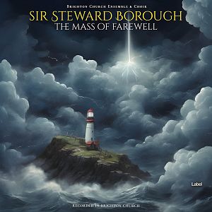 Pre Made Album Cover Limed Spruce A lighthouse stands on a rocky island amidst turbulent waves, under a stormy sky lit by a lightning bolt.