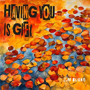 Pre Made Album Cover Zest A vibrant abstract painting of autumn leaves in warm shades of red, orange, and yellow, set against a cool blue background.
