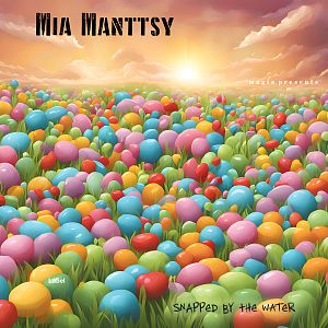 Pre Made Album Cover Twine A vibrant field of colorful eggs under a sunset sky, with green grass interspersed among the eggs.