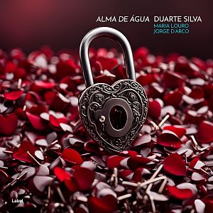 Pre Made Album Cover Cedar A heart-shaped lock, intricately designed, resting on a bed of crimson rose petals, embodying passion locked within.