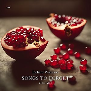 Pre Made Album Cover Cork A split pomegranate with seeds scattered on a dark surface, illuminated with a soft light.