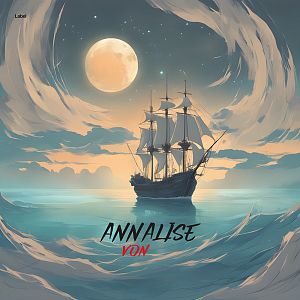 Pre Made Album Cover Sirocco A majestic sailing ship navigates under a full moon amidst swirling clouds and calm waters at night.