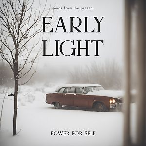 Pre Made Album Cover Cloud A vintage car covered in snow sits stationary in a foggy, wintry landscape beside a barren tree.