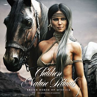 Pre Made Album Cover Soft Amber a woman in a bikini standing next to a horse